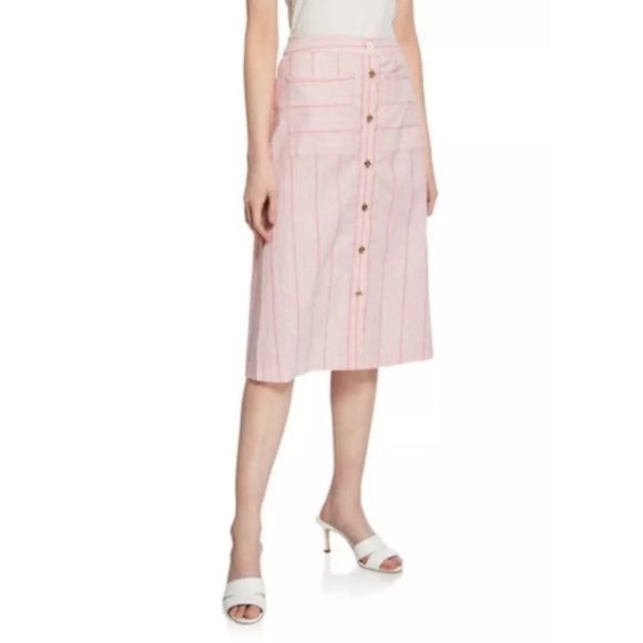 NWT MICHAEL KORS Linen Button-Down Midi Skirt M - Picture 1 of 5